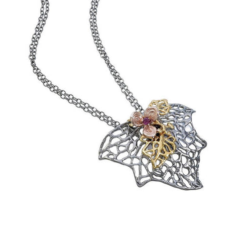 Fern & Leaf Garnet Pendant in 925 sterling silver, Goldlip Jewelry