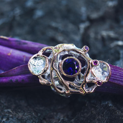 Alice Amethyst Garnet Pearl Ring Pink Gold in 925 sterling silver, Goldlip Jewelry