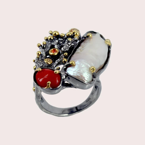 One Of A Kind Aqua Mezclado Ring in 925 sterling silver, Goldlip Jewelry