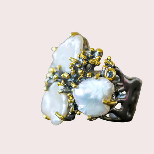 Aqua Baroque Pearl Tanzanite Ring in 925 sterling silver, Goldlip Jewelry