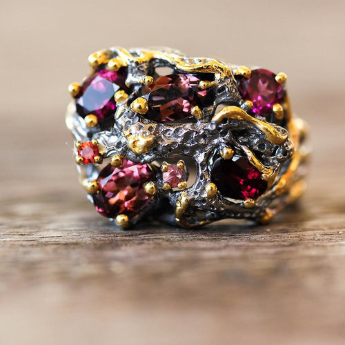 Alice Garnet Amethyst Orange Sapphire Ring in 925 sterling silver, Goldlip Jewelry