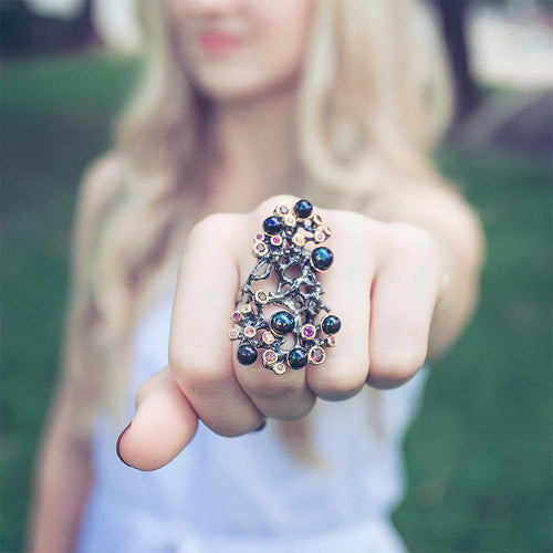 Alice Garnet Black Pearl Sapphire Ring in 925 sterling silver, Goldlip Jewelry