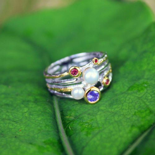 Alice Pearl Tanzanite Red Sapphire Ring in 925 sterling silver, Goldlip Jewelry