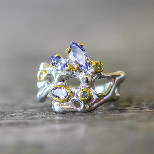 Alice Blue Sapphire Tanzanite Ring in 925 sterling silver, Goldlip Jewelry