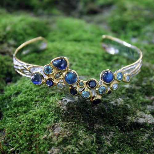 Alice Spectrolite Blue Topaz Sapphire Bangle in 925 sterling silver, Goldlip Jewelry