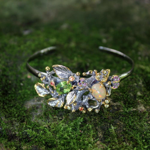 Opal Magic Ethiopian Opal Sapphire Bangle in 925 sterling silver, Goldlip Jewelry