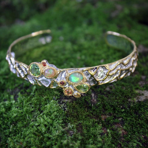 Opal Magic Ethiopian Opal Peridot Bangle in 925 sterling silver, Goldlip Jewelry