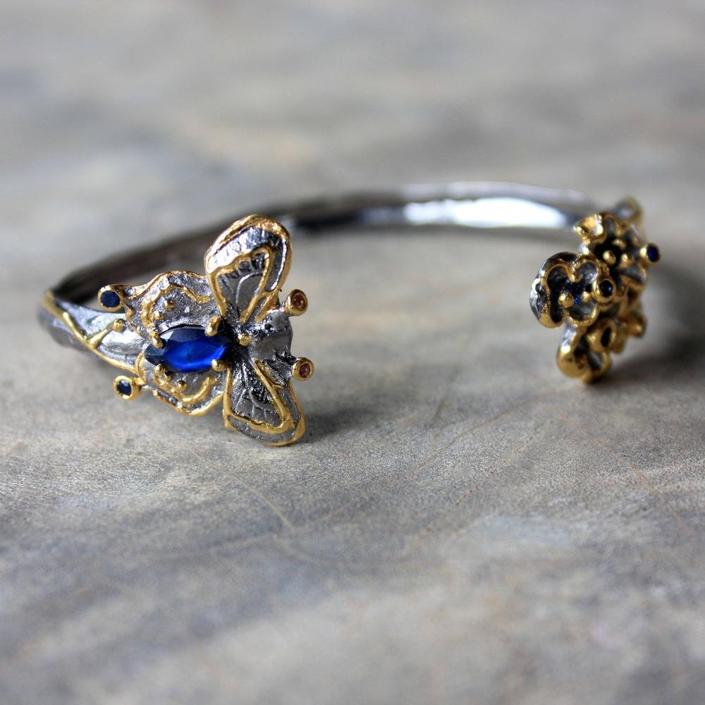 Fern And Leaf Flemma Azul Bangle-Bangles-AdiOre Jewels