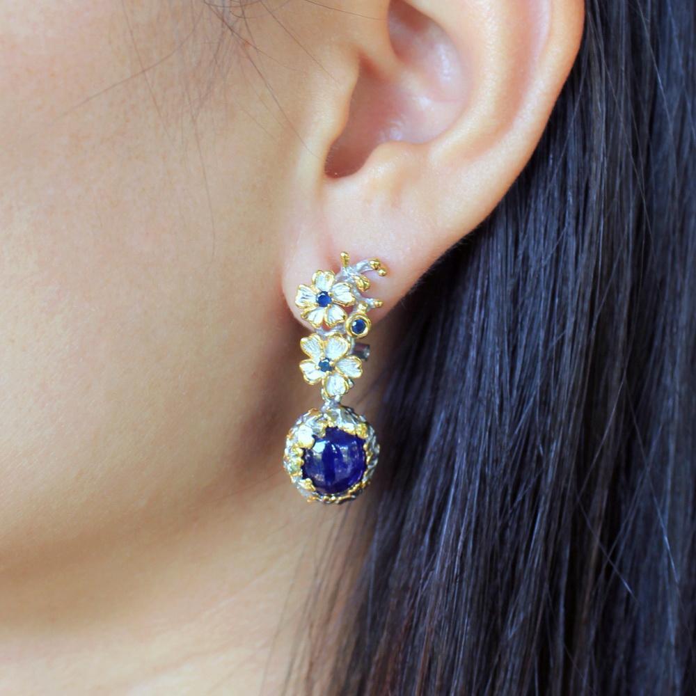 Fern And Leaf Flemma Azul Earring-Earrings-AdiOre Jewels