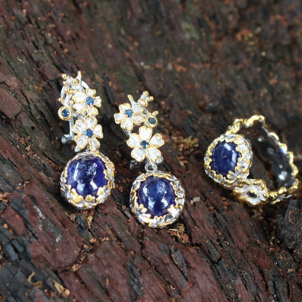 Fern And Leaf Flemma Azul Earring-Earrings-AdiOre Jewels
