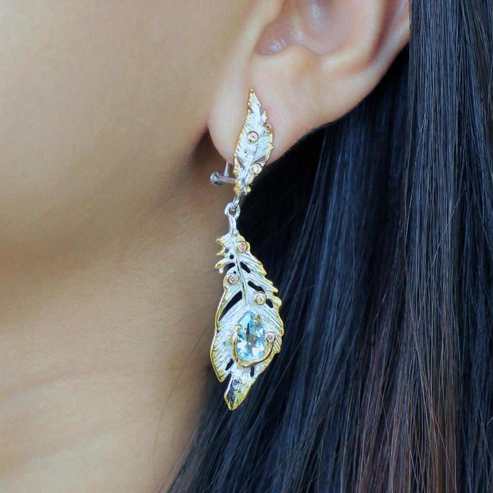 Fern And Leaf Flemma Azul Earring-Earrings-AdiOre Jewels