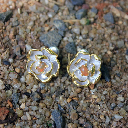 Opal Magic Ethiopian Opal Flower Earrings in 925 sterling silver, Goldlip Jewelry