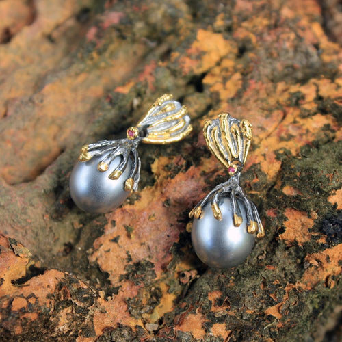 Aqua Black Pearl Sapphire Drop Earrings in 925 sterling silver, Goldlip Jewelry