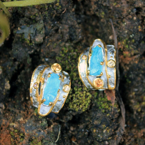 Alice Apatite Orange Sapphire Earrings in 925 sterling silver, Goldlip Jewelry