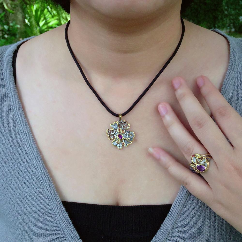Fern And Leaf Flemma Lila Pendant-Pendants-AdiOre Jewels