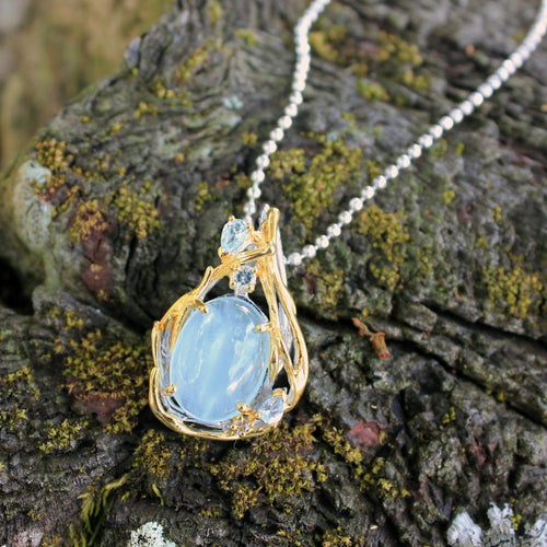 Fern & Leaf Aquamarine Blue Topaz Pendant in 925 sterling silver, Goldlip Jewelry