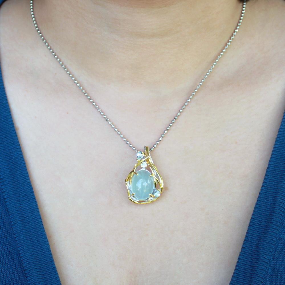 Fern And Leaf Flemma Azul Pendant-Pendants-AdiOre Jewels