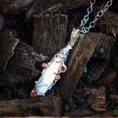 Opal Magic Dendritic Opal Sapphire Necklace in 925 sterling silver, Goldlip Jewelry
