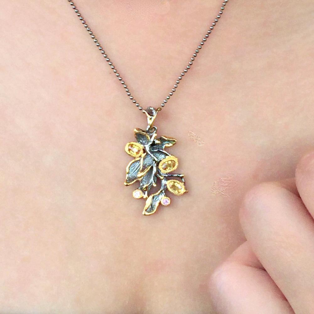 Fern And Leaf Flemma Amarillo Pendant-Pendants-AdiOre Jewels
