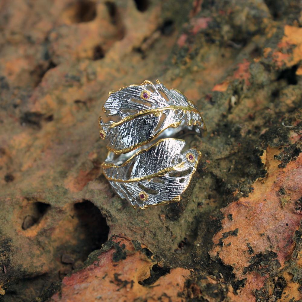 Fern And Leaf Flemma Mezclado Ring-Rings-AdiOre Jewels