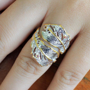 Fern And Leaf Flemma Mezclado Ring-Rings-AdiOre Jewels
