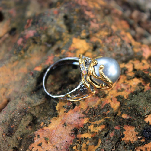 Aqua Black Pearl Sapphire Ring in 925 sterling silver, Goldlip Jewelry