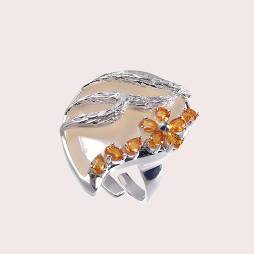 Aqua Mother of Pearl Citrine Ring in 925 sterling silver, Goldlip Jewelry