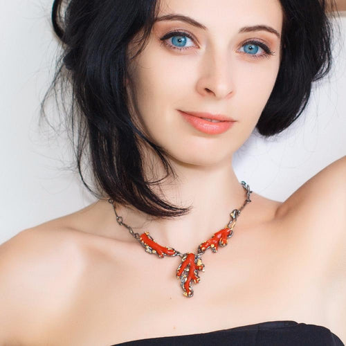 One Of A Kind Aqua Croatian Coral Necklace in 925 sterling silver, Goldlip Jewelry