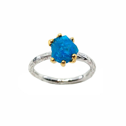 Handmade 925 silver ring with rough apatite, gold plated — Goldlip Thailand