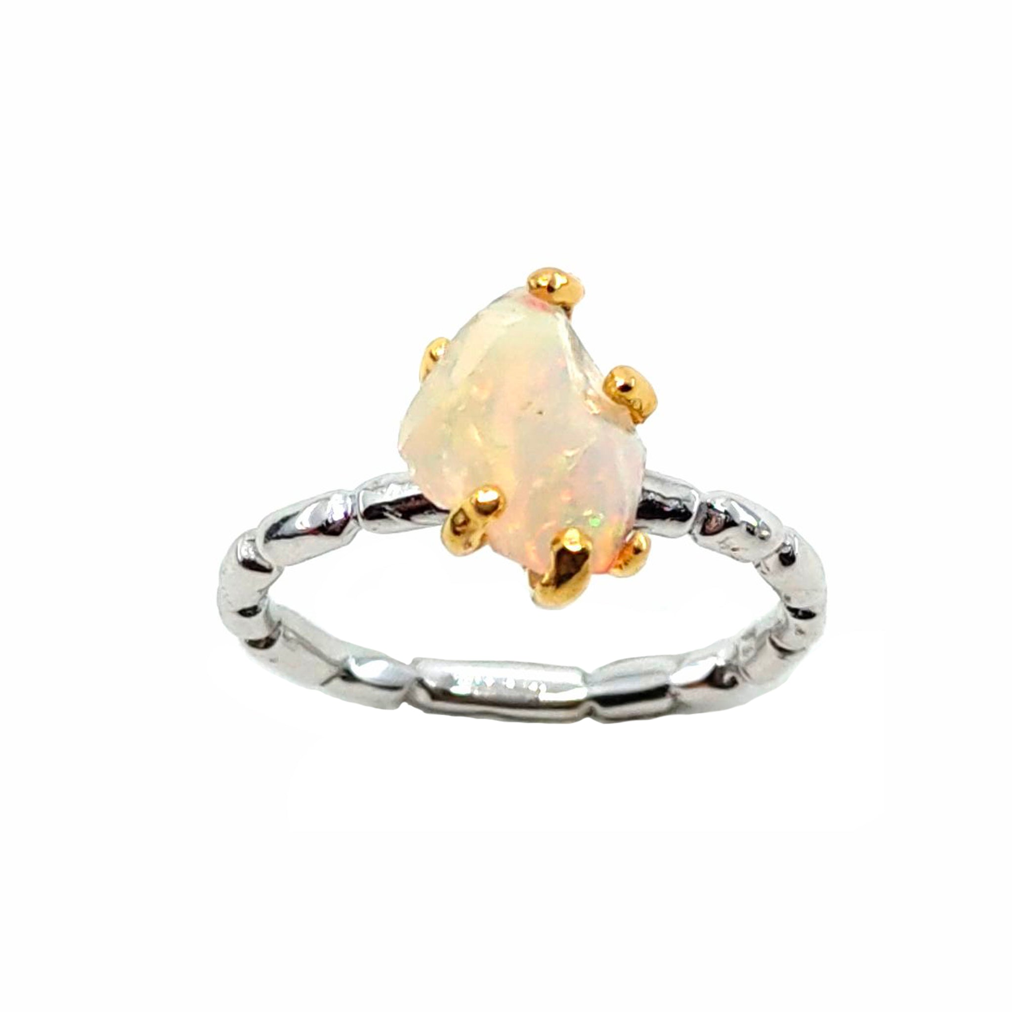 Rough Stone - 925 Sterling Silver Ring, Rough Faceted Ethiopian Opal, Plated with 3 Micron 22K Yellow Gold and White Rhodium