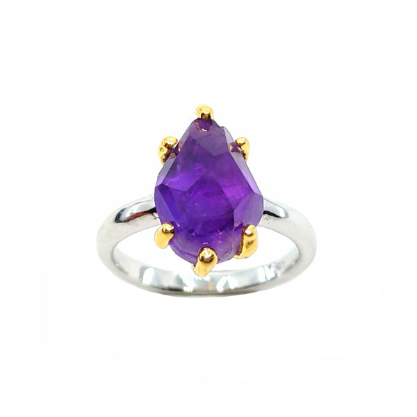 alt
แหวนเงิน 925 ทำมือประดับอเมทิสต์ผิวหยาบ ชุบทอง — Goldlip Thailand